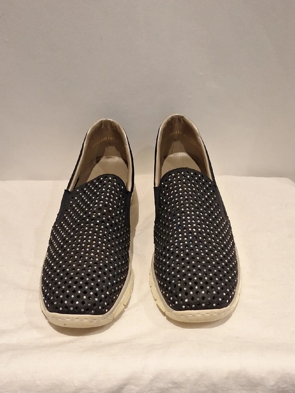 Rieker Blue Slip-On Perforated Rhinestone Flats Size 42